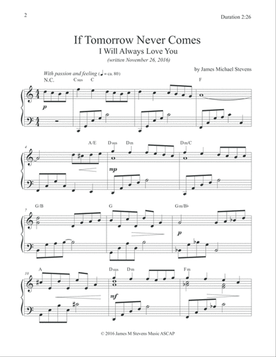 If Tomorrow Never Comes (I Will Always Love You) Piano Solo scores gallery preview page 2