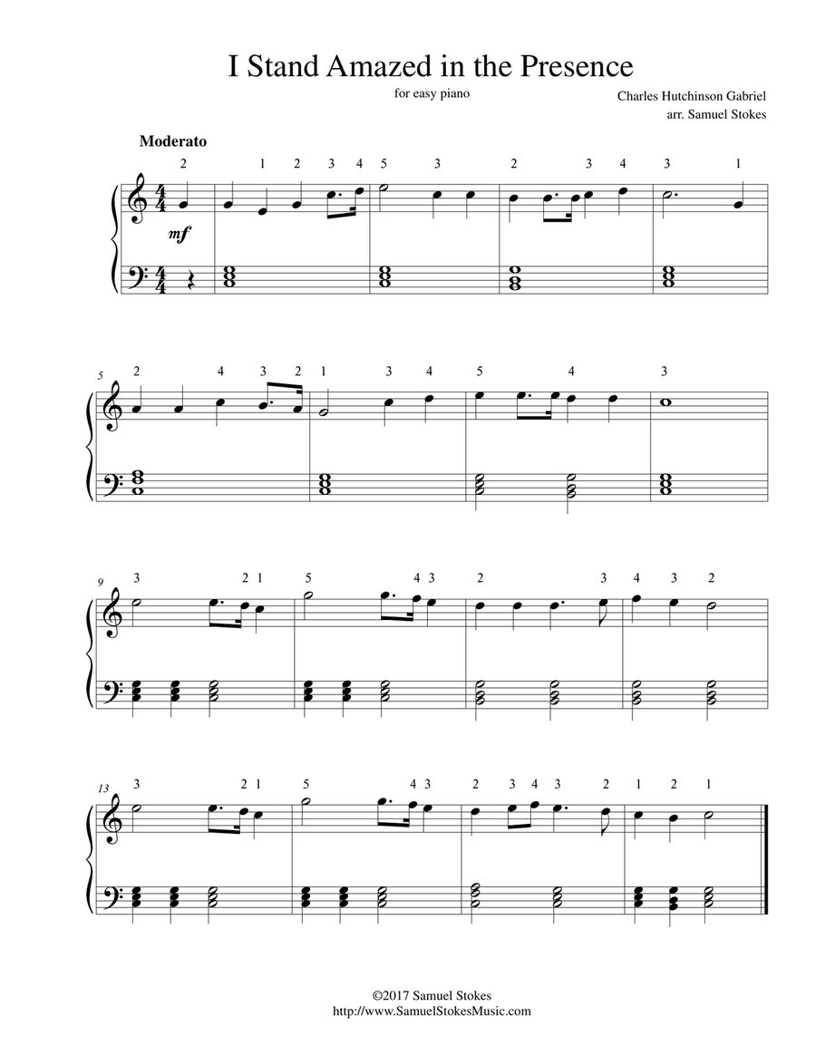 I Stand Amazed in the Presence (My Savior's Love) - for easy piano Easy Piano scores gallery preview page 1