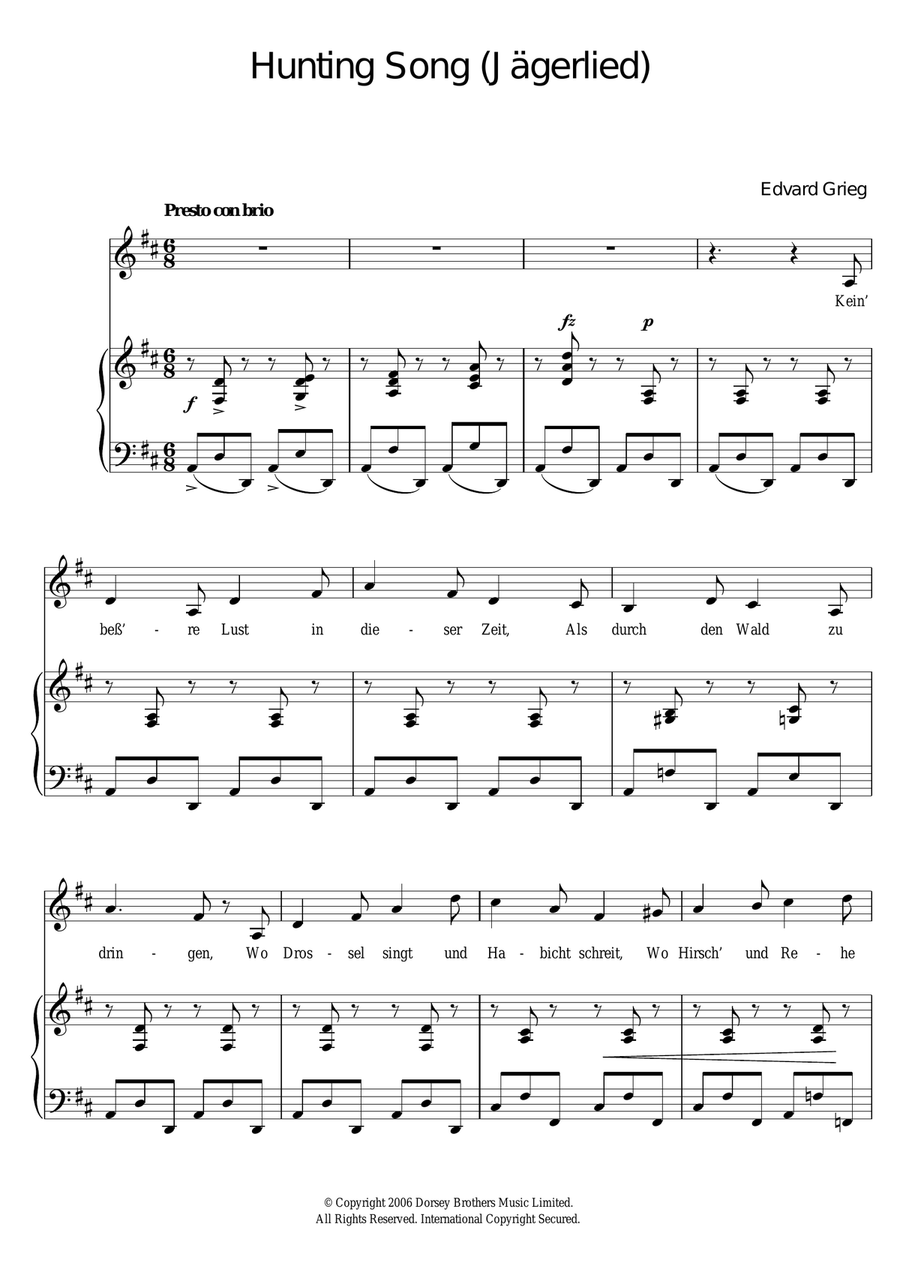 Hunting Song (Jagerlied) Hunting Song (Jagerlied) Piano, Vocal scores gallery preview page 1