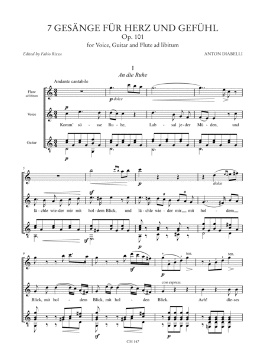7 Gesänge für Herz und Gefühl Op. 101 for Voice, Guitar and Flute ad libitum Flute scores gallery preview page 2