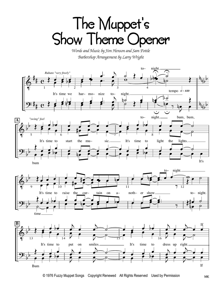 The Muppet Show Theme TTBB scores gallery preview page 1