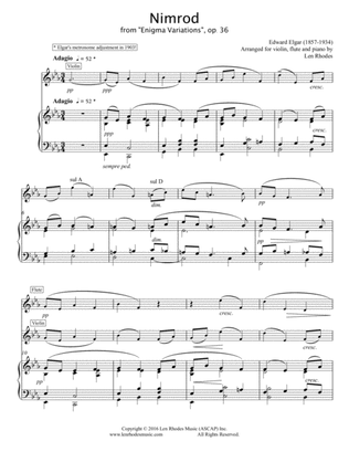 Elgar - Nimrod (Enigma Variations), transcribed for Flute, Violin and Piano