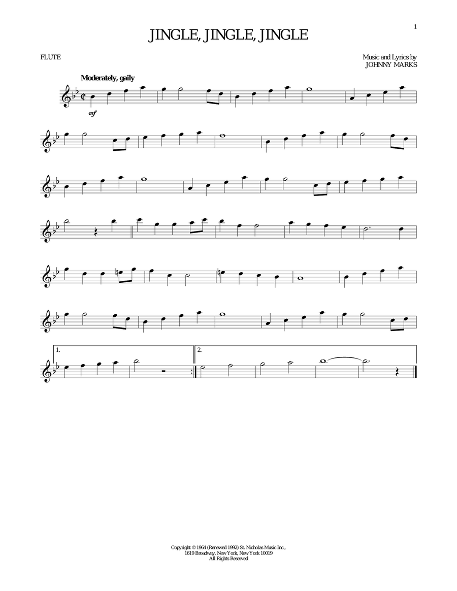 Jingle, Jingle, Jingle Flute Solo scores gallery preview page 1