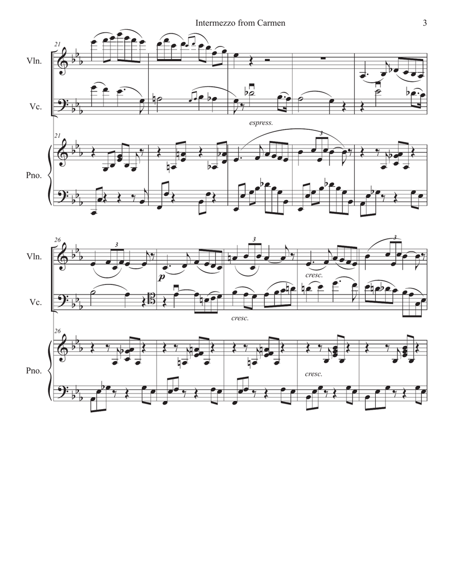 Intermezzo from Carmen Suite for piano trio (violin, cello and piano) Piano Trio scores gallery preview page 3