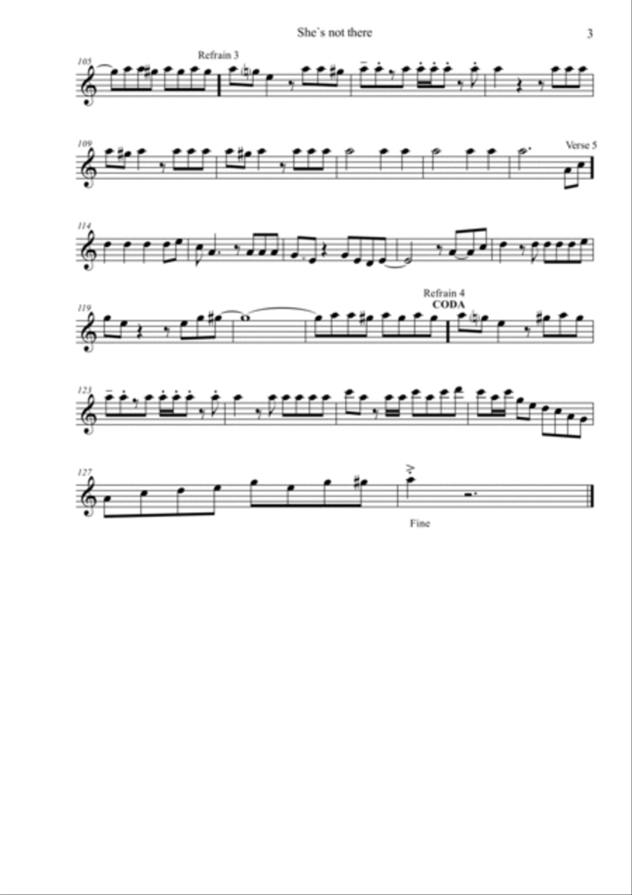 She's Not There Clarinet scores gallery preview page 3