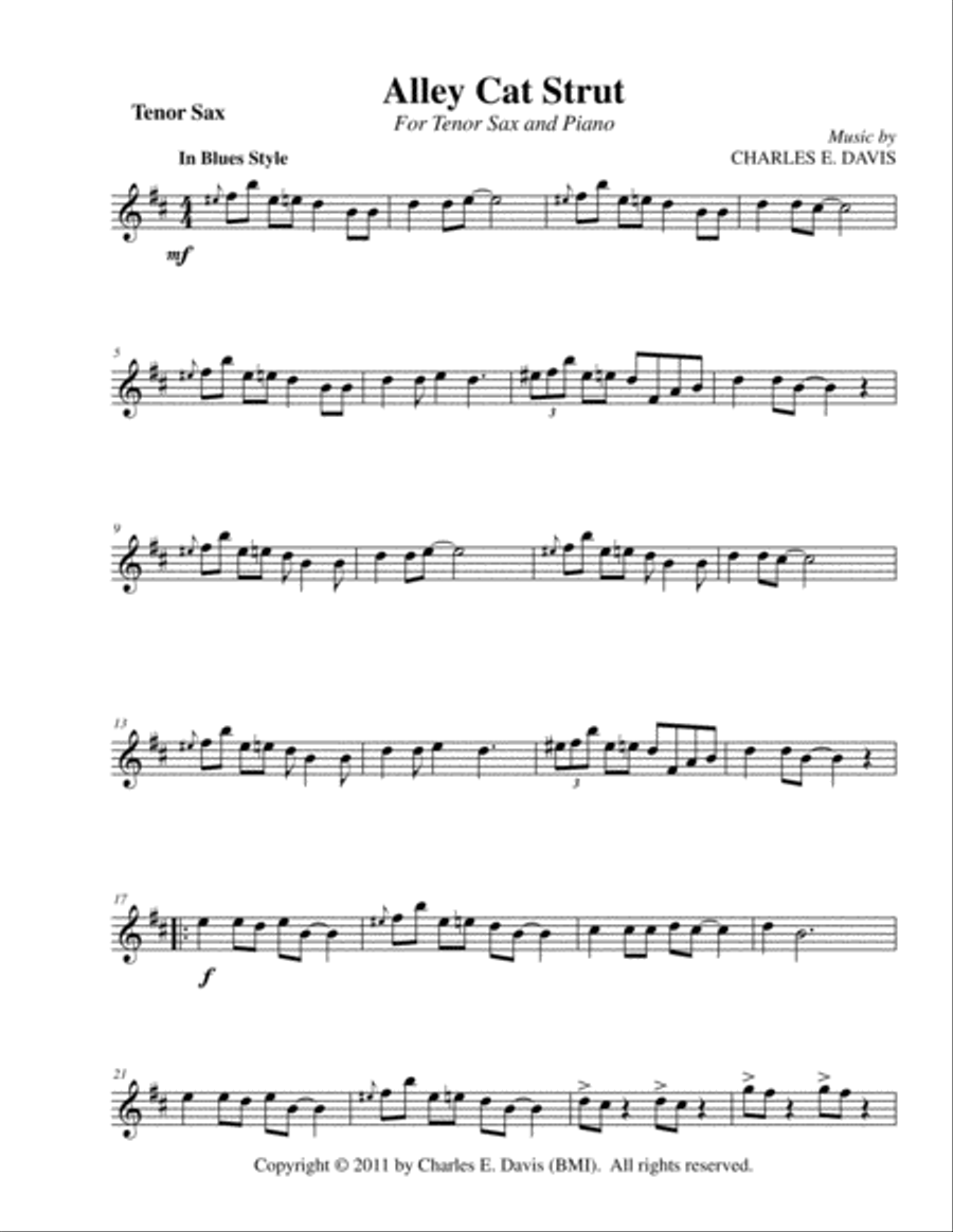 Alley Cat Strut - Tenor Sax and Piano Jazz Ensemble scores gallery preview page 3