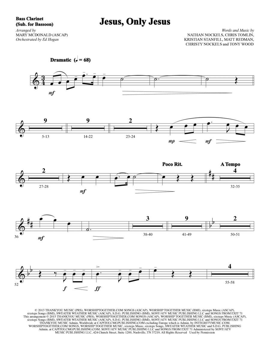 Jesus, Only Jesus - Bass Clarinet (sub. Bassoon) Choir scores gallery preview page 1