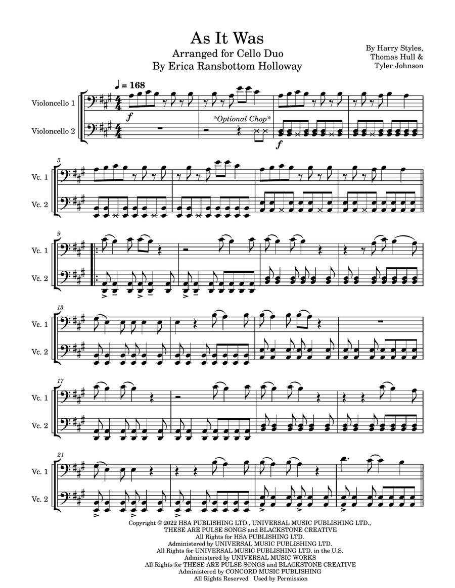 As It Was String Duet scores gallery preview page 1