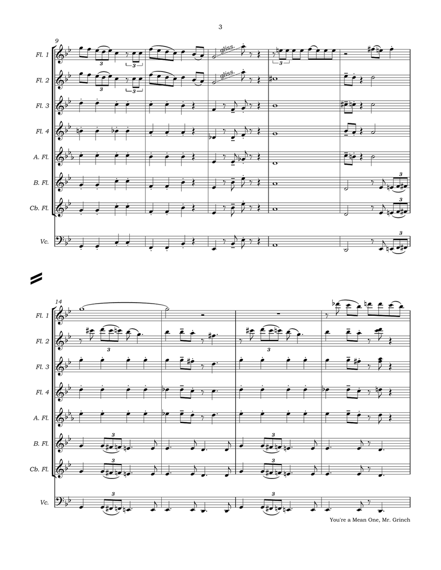 You're A Mean One, Mr. Grinch Flute Choir scores gallery preview page 6