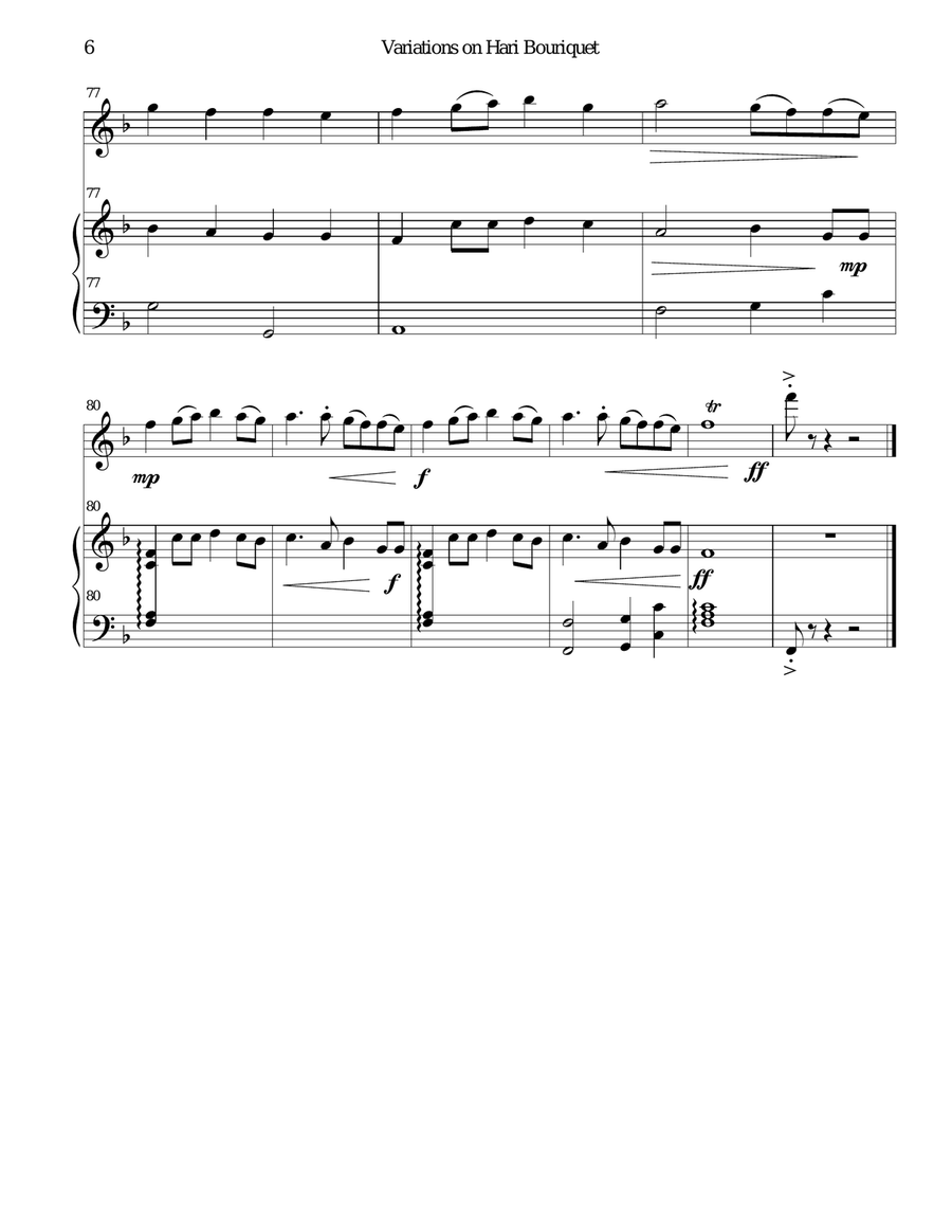Variations on Hari Bouriquet for alto recorder and harp Alto Recorder scores gallery preview page 6