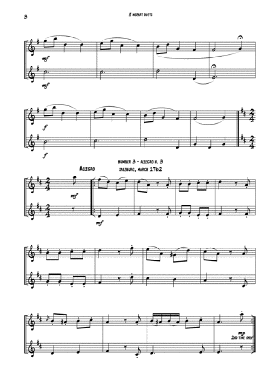 5 Mozart Violin duets String Duet scores gallery preview page 3