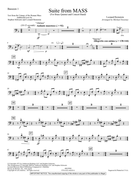 Suite from Mass (arr. Michael Sweeney) - Bassoon 1
