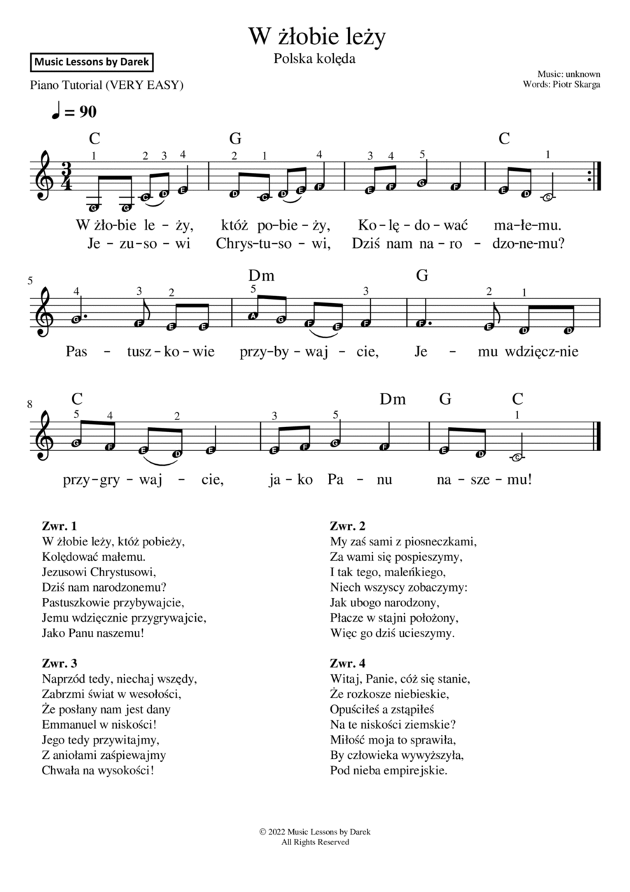 W żłobie leży / Infant Holy, Infant Lowly (Polish Christmas Carol) [VERY EASY PIANO] Easy Piano scores gallery preview page 1