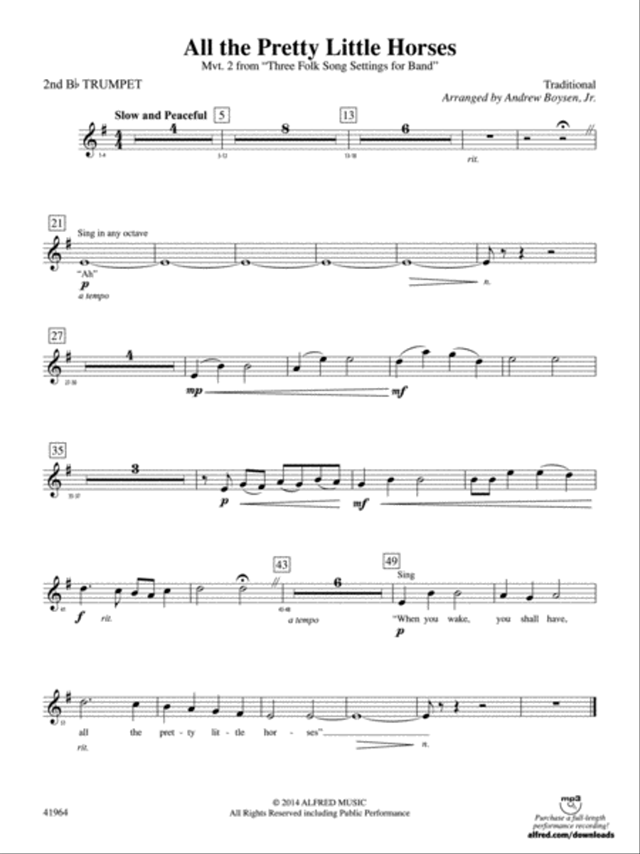 All the Pretty Little Horses: 2nd B-flat Trumpet Concert Band scores gallery preview page 1