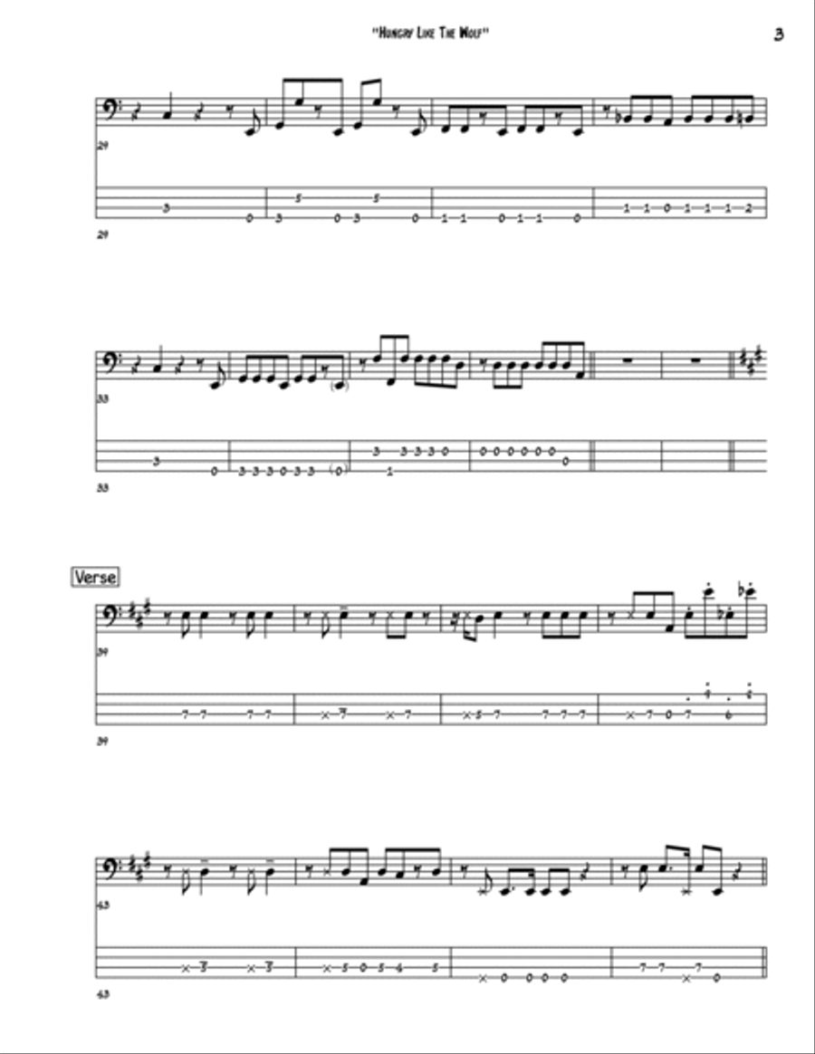 Hungry Like The Wolf Bass Guitar scores gallery preview page 3