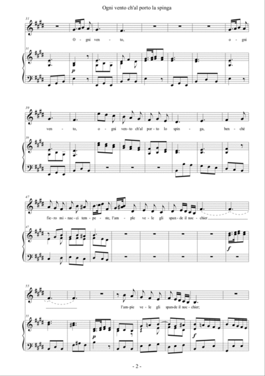 Ogni vento ch'al porto la spinga (Agrippina) (E major) Voice scores gallery preview page 3