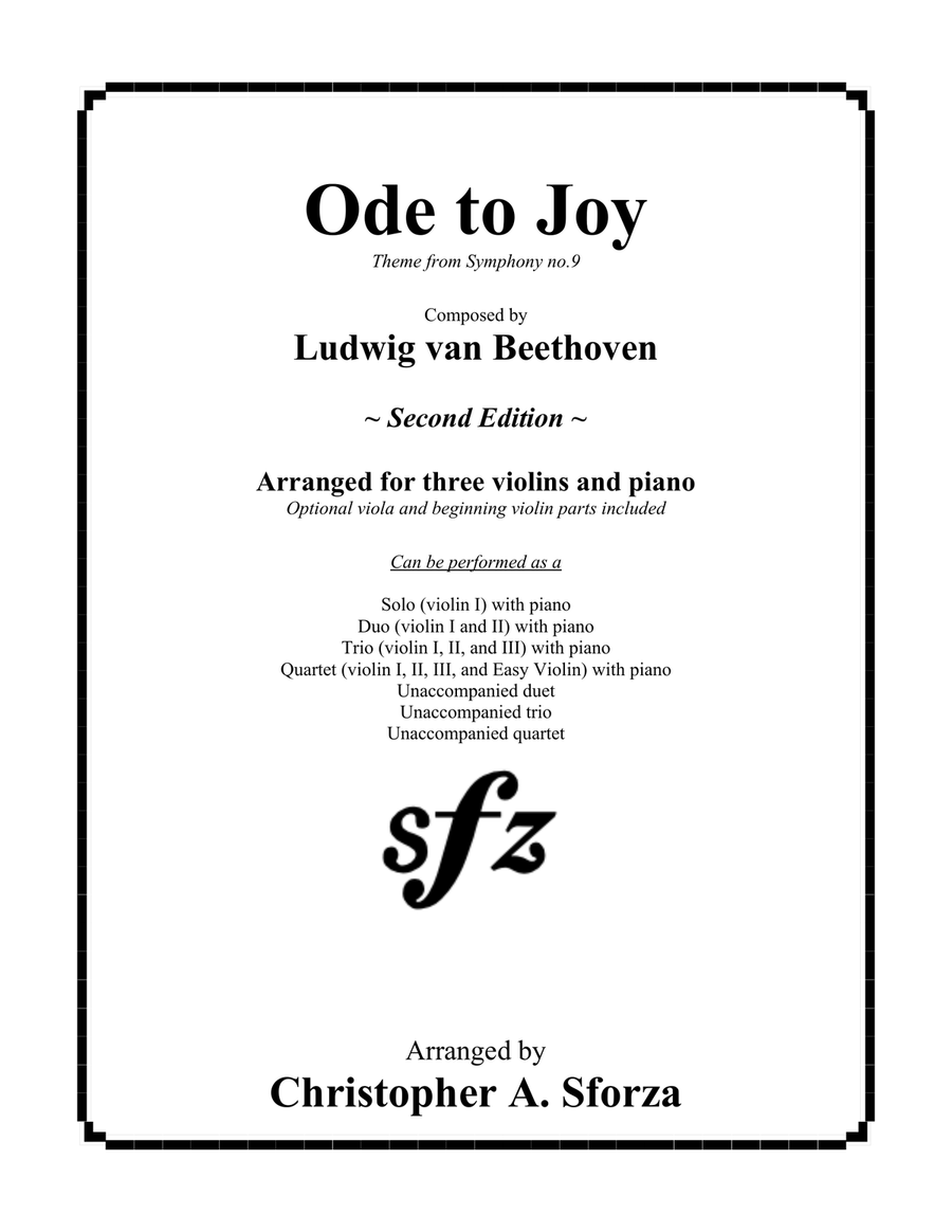 Ode to Joy, for three violins and piano Viola scores gallery preview page 1