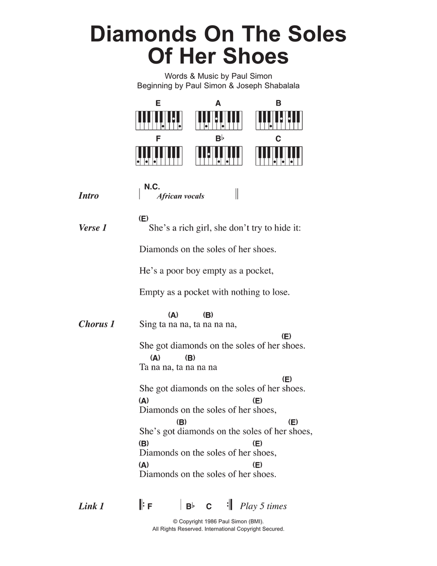 Diamonds On The Soles Of Her Shoes Piano Solo scores gallery preview page 1