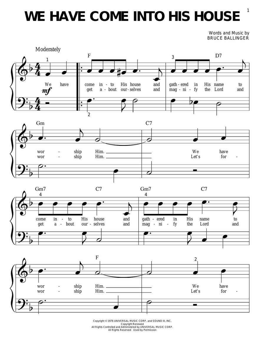 We Have Come Into His House Easy Piano scores gallery preview page 1
