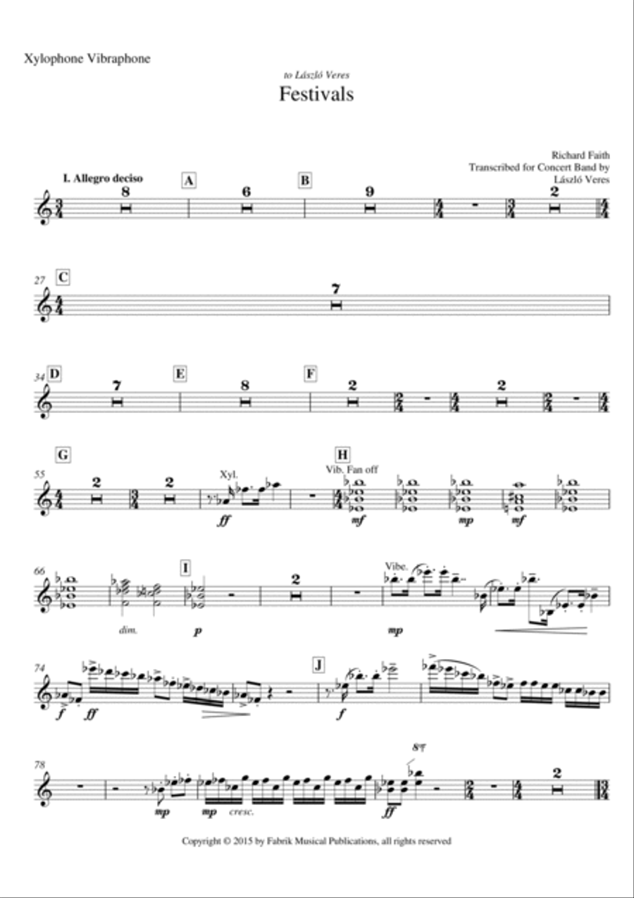 Richard Faith/László Veres: Festivals for concert band, mallet percussion part Concert Band scores gallery preview page 2