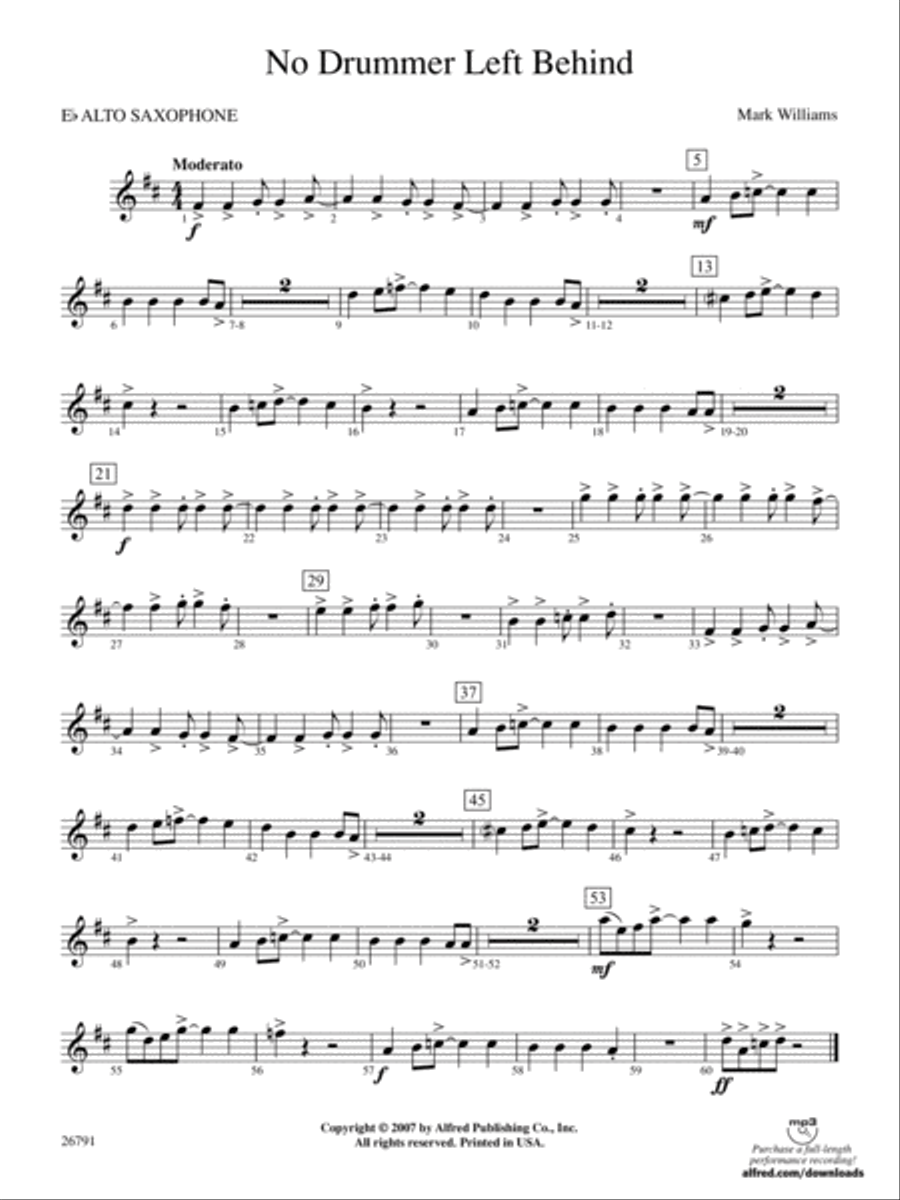 No Drummer Left Behind: E-flat Alto Saxophone Concert Band scores gallery preview page 1