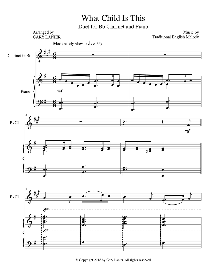 WHAT CHILD IS THIS (Bb Clarinet & Piano) B-Flat Clarinet scores gallery preview page 2