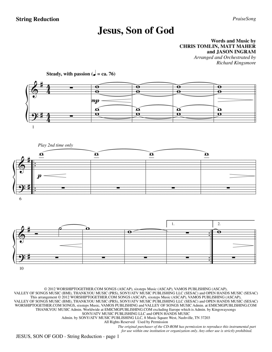 Jesus, Son Of God - Keyboard String Reduction Choir scores gallery preview page 1