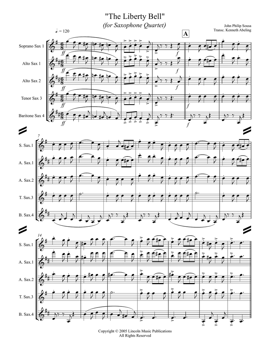 March - The Liberty Bell (for Saxophone Quartet SATB or AATB) image number null