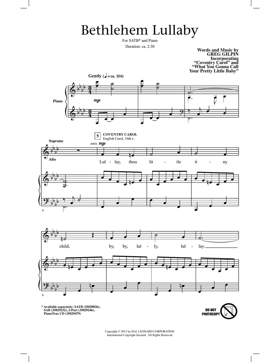 Bethlehem Lullaby 4-Part scores gallery preview page 1