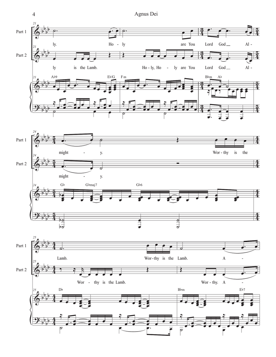 Medley: Agnus Dei with How Great Thou Art 2-Part scores gallery preview page 4