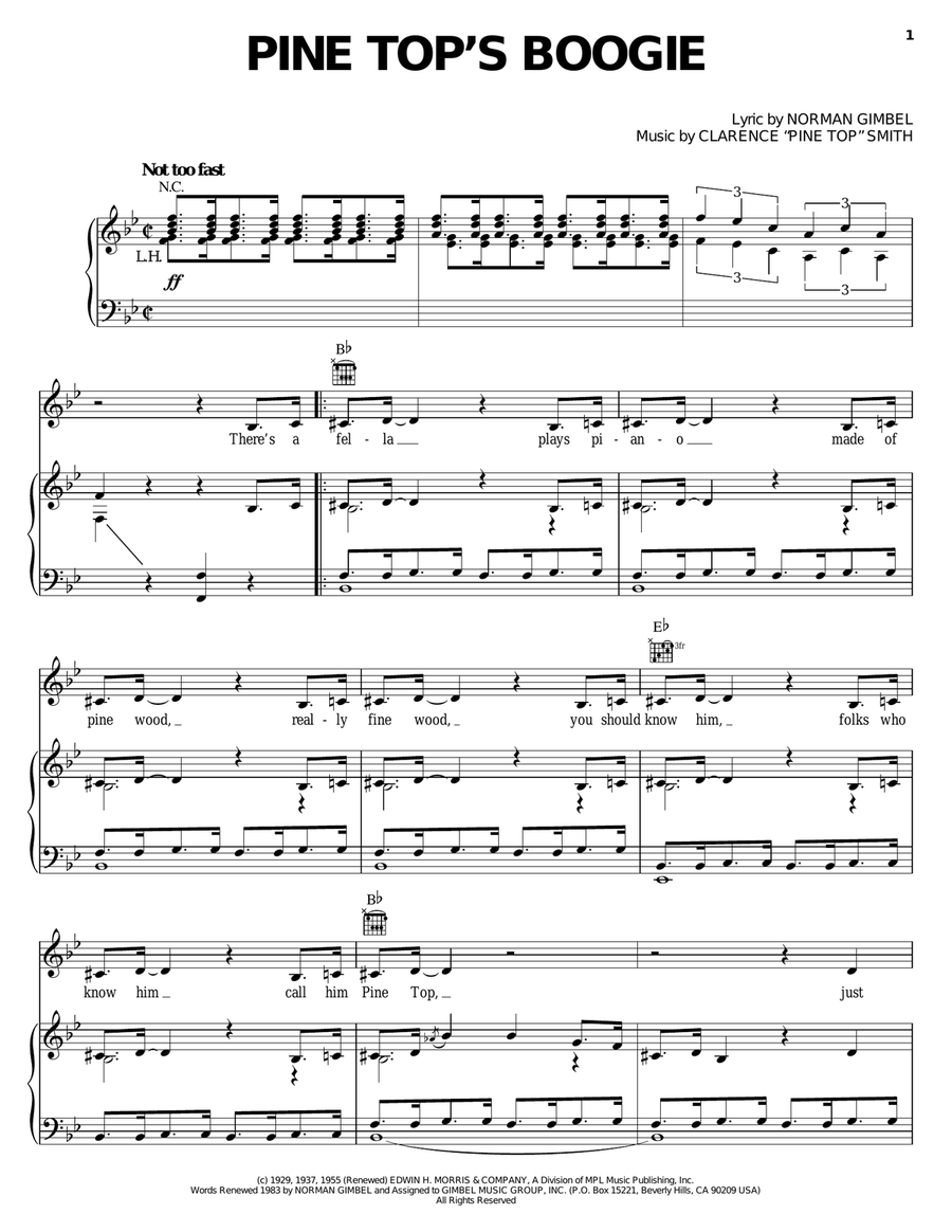 Pine Top's Boogie Piano, Vocal, Guitar scores gallery preview page 1