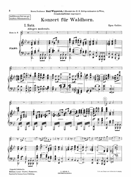 Konzert fur Waldhorn : Concerto for Horn