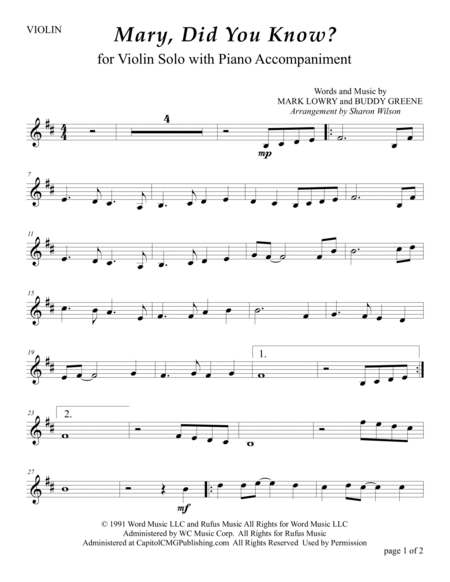 Mary, Did You Know? by Kathy Mattea Violin Solo - Digital Sheet Music