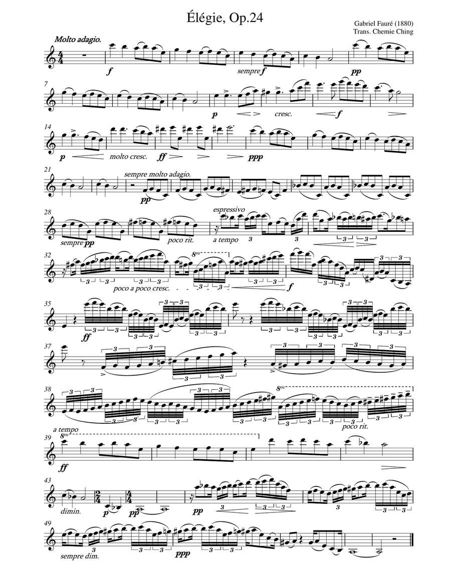 Gabriel Fauré - Élégie, Op. 24 arranged for Baritone Saxophone Baritone Saxophone scores gallery preview page 1