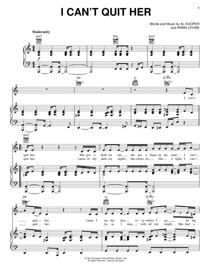 I Can't Quit Her Piano, Vocal, Guitar scores gallery preview page 1