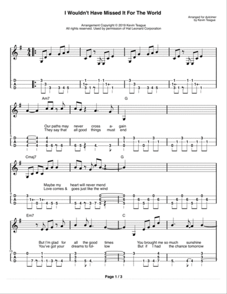 I Wouldn't Have Missed It For The World Dulcimer scores gallery preview page 2