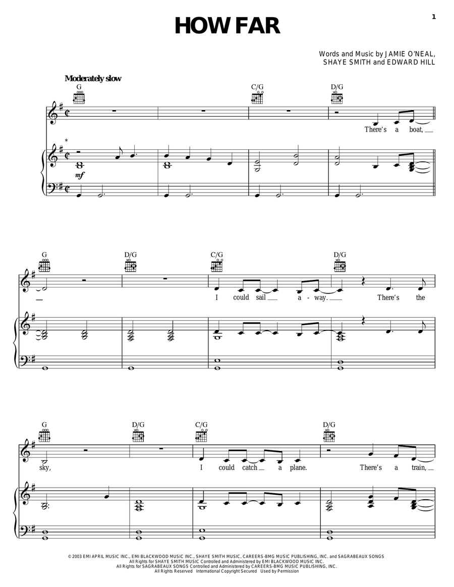 How Far Piano, Vocal, Guitar scores gallery preview page 1