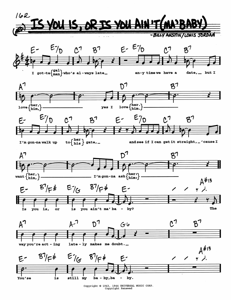 Is You Is, Or Is You Ain't (Ma' Baby) (Low Voice) Low Voice scores gallery preview page 1