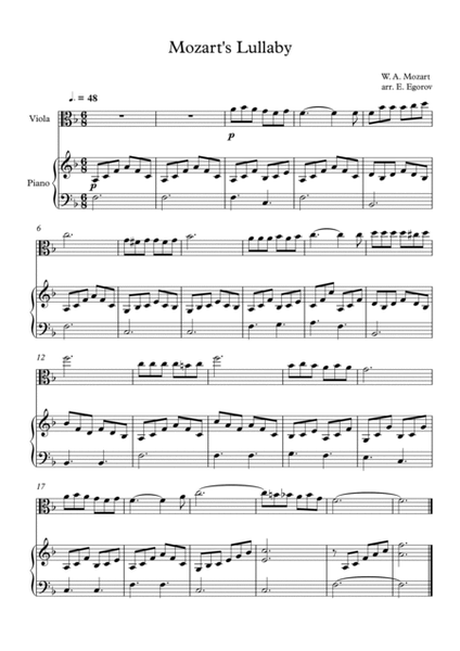 Mozart's Lullaby, For Viola & Piano image number null