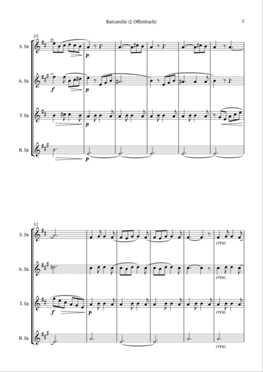 Barcarolle - Belle Nuit, O Nuit D'Amour Saxophone Quartet scores gallery preview page 3