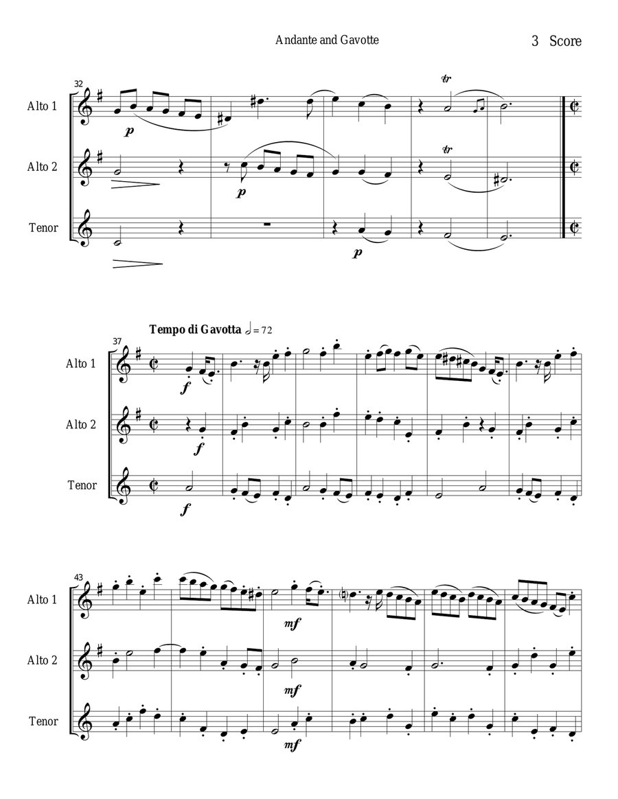 Andante and Gavotte by William Boyce for Saxophone Trio Woodwind Trio scores gallery preview page 3