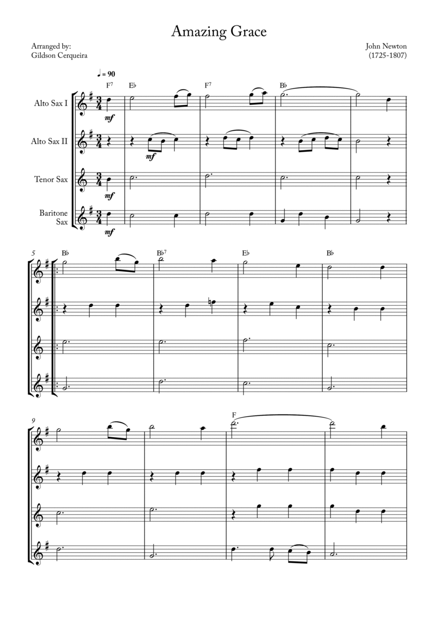 Amazing Grace Saxophone Quartet scores gallery preview page 1