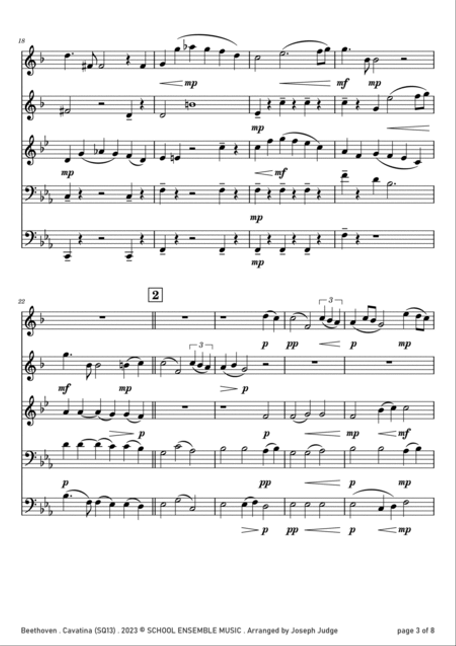 Cavatina by Beethoven for Brass Quintet in Schools Brass Quintet scores gallery preview page 3