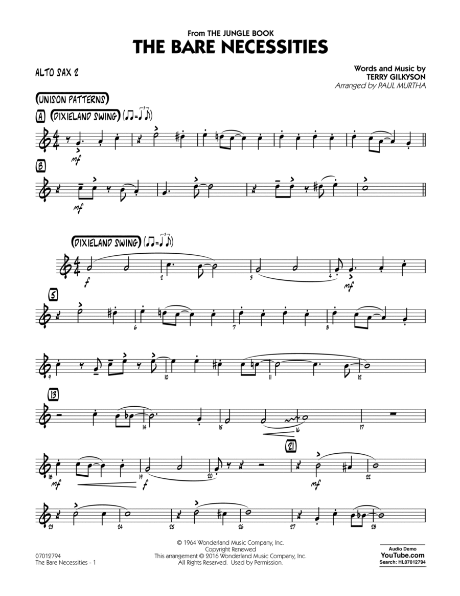 The Bare Necessities (from The Jungle Book) - Alto Sax 2 Alto Saxophone scores gallery preview page 1