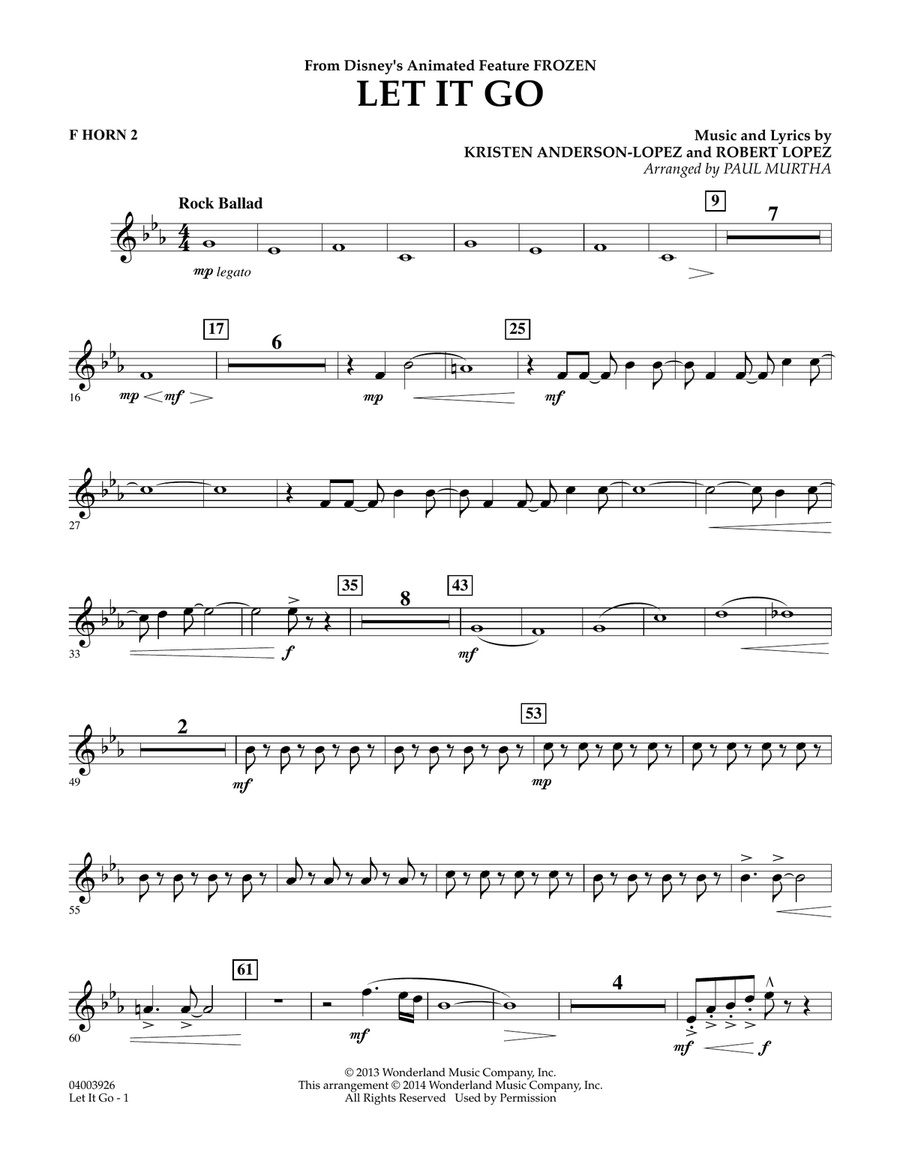 Let It Go - F Horn 2 Concert Band scores gallery preview page 1