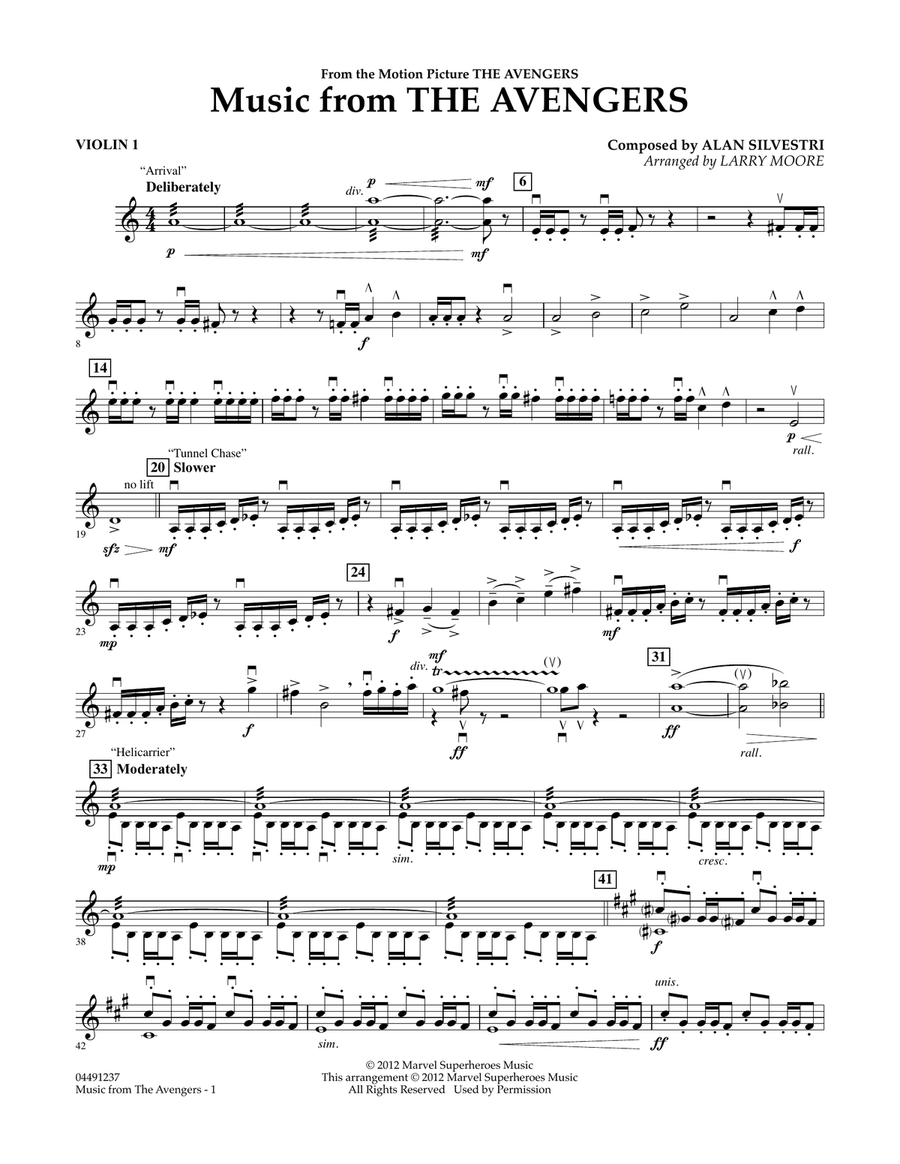 Music from The Avengers - Violin 1 Orchestra scores gallery preview page 1