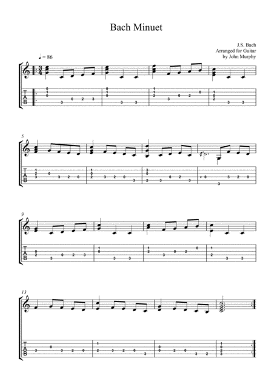 Bach Minuet For Guitar Classical Guitar scores gallery preview page 1