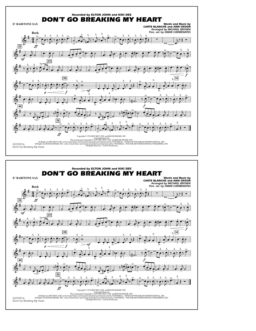 Don't Go Breaking My Heart - Eb Baritone Sax Marching Band scores gallery preview page 1