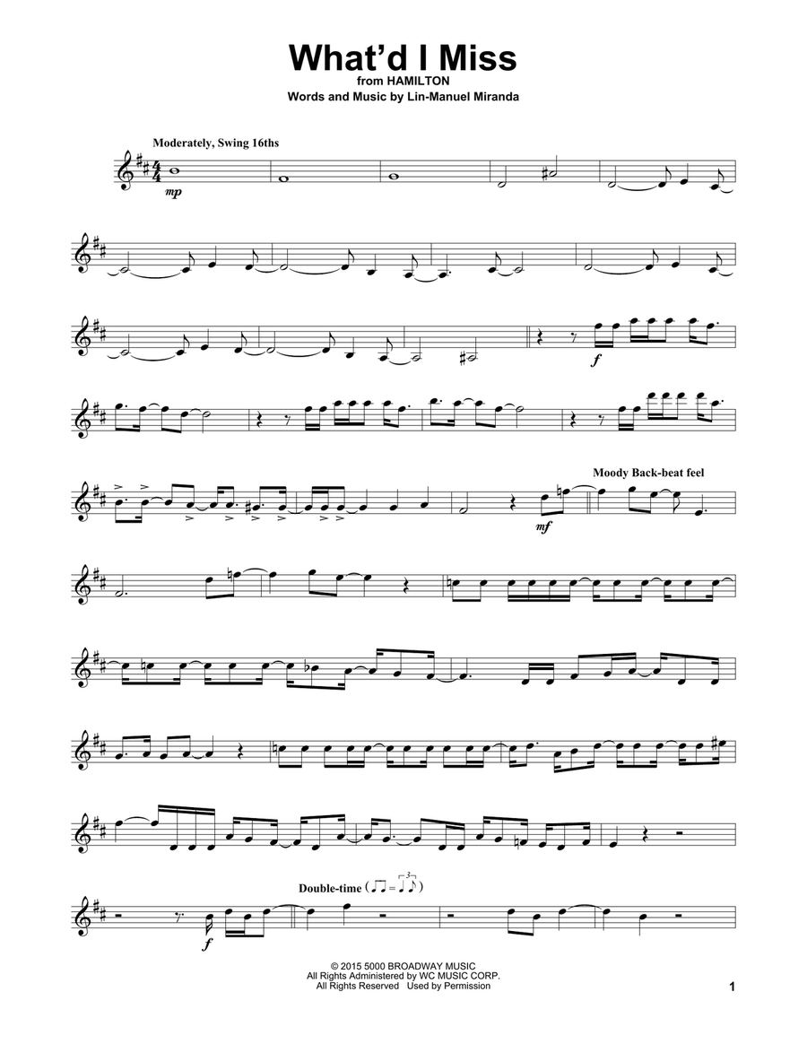 What'd I Miss (from Hamilton) Violin Solo scores gallery preview page 1
