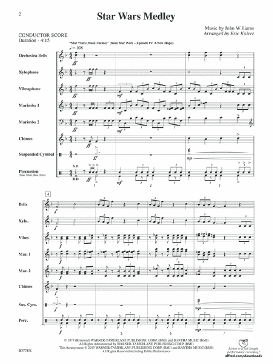 Star Wars Medley: Score Star Wars Medley: Score Percussion Ensemble scores gallery preview page 2